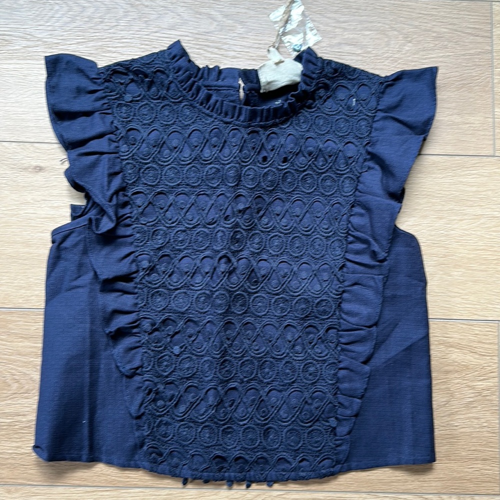 Moon River navy ruffle tank medium